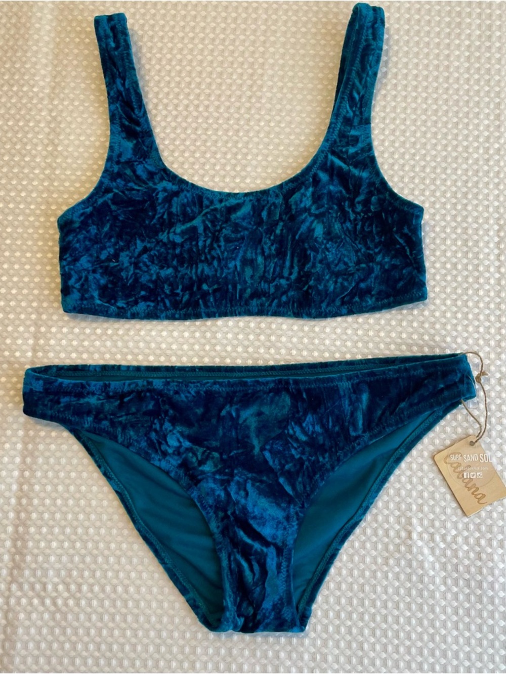 Cabana del Sol Teal Crushed Velvet Bikini Set Two Piece Swimsuit Size Large #707